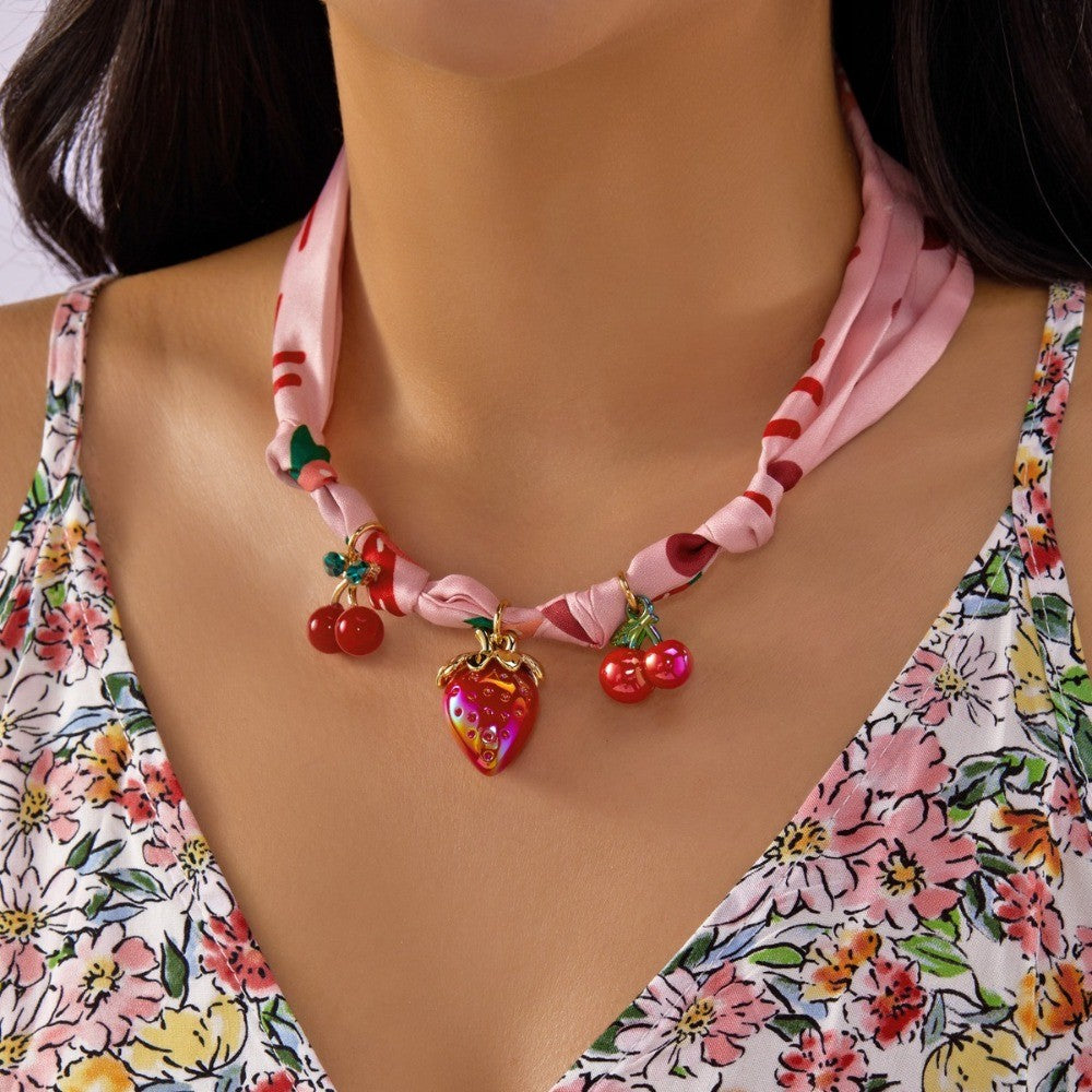 Cute Strawberry Cherry Scarf Necklace