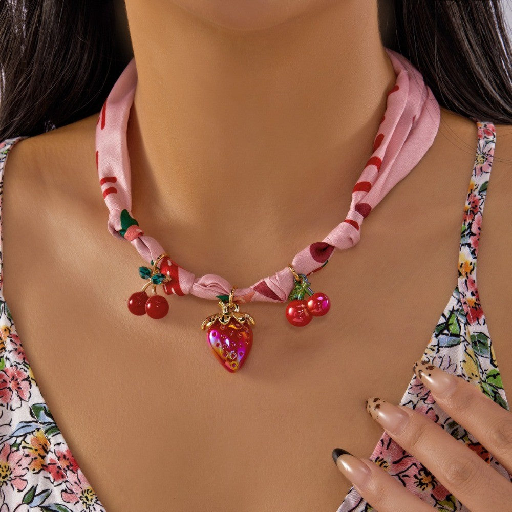 Cute Strawberry Cherry Scarf Necklace
