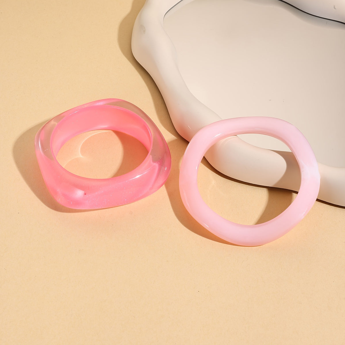 2pc Romantic Pink Glitter Resin Bangle Set