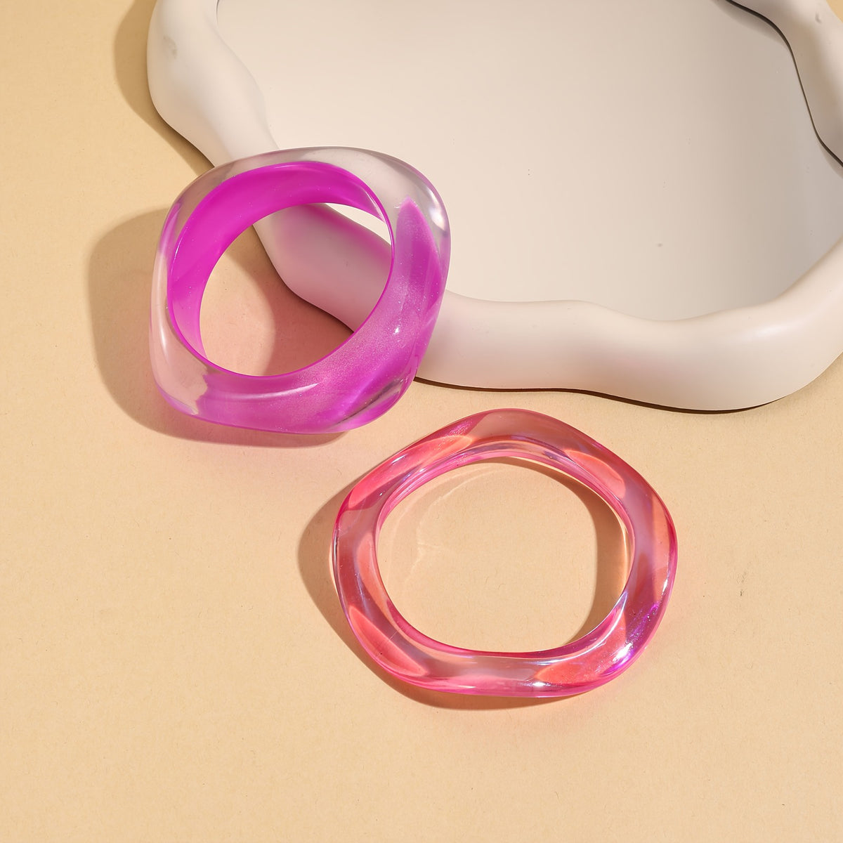 2pc Romantic Pink Glitter Resin Bangle Set