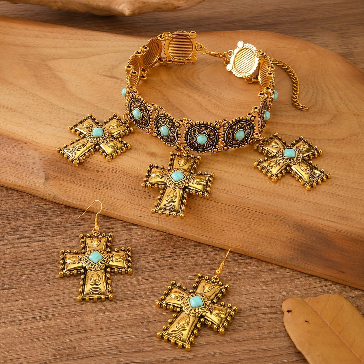Boho Vintage Cross Choker Set