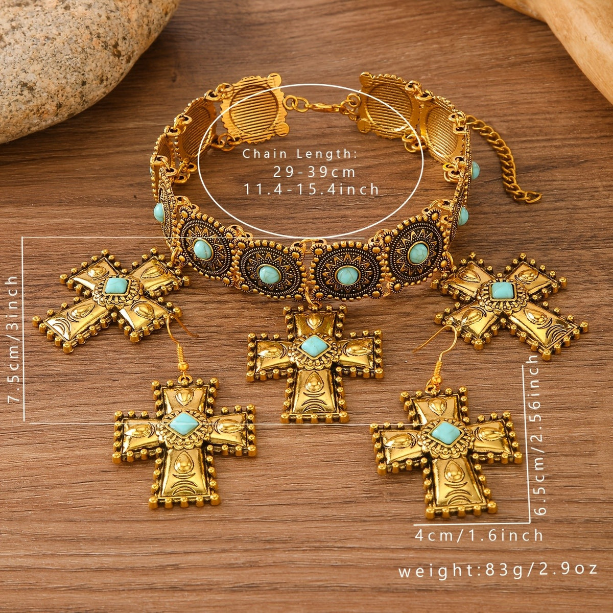 Boho Vintage Cross Choker Set