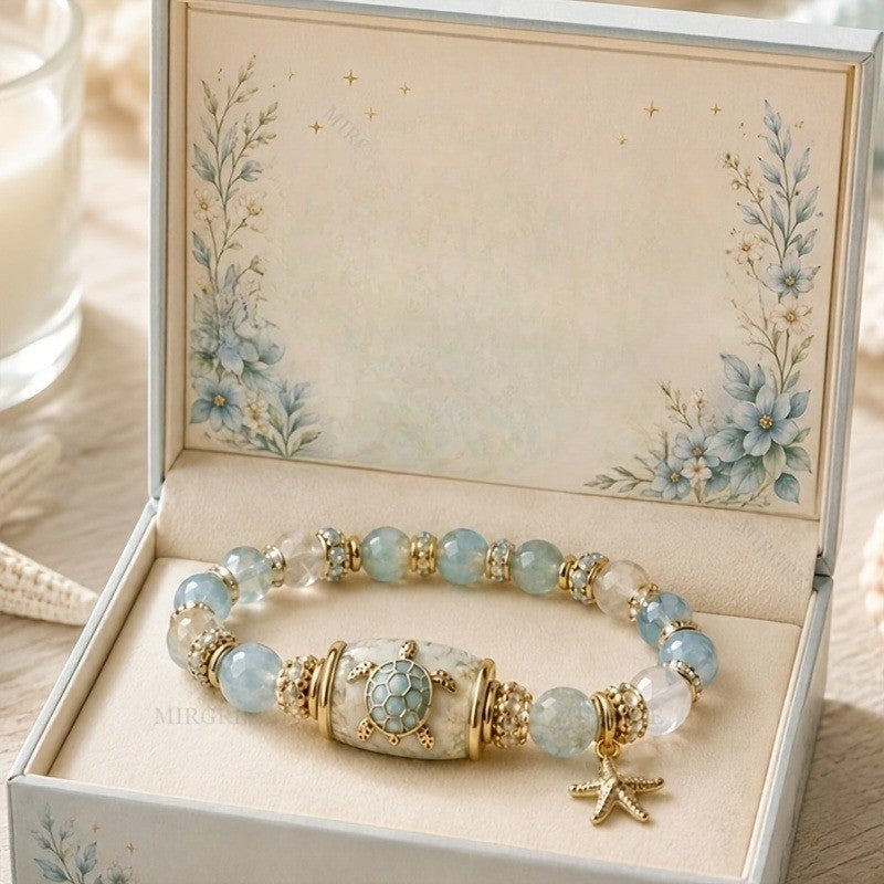 Elegant Sea Turtle Stone Bead Bracelet