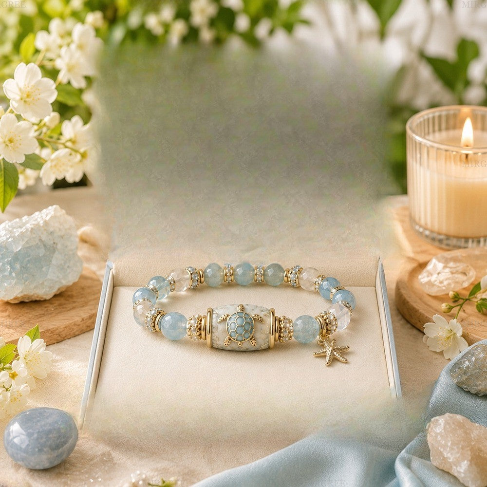 Elegant Sea Turtle Stone Bead Bracelet