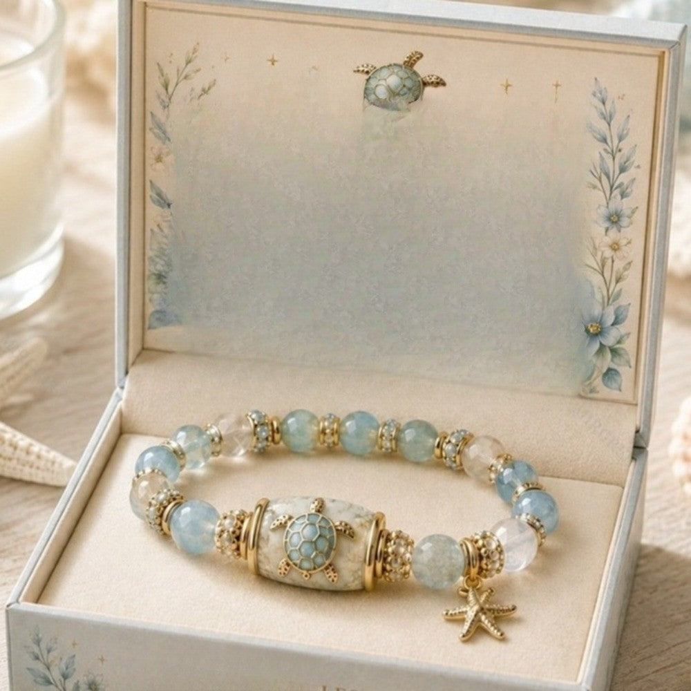 Elegant Sea Turtle Stone Bead Bracelet