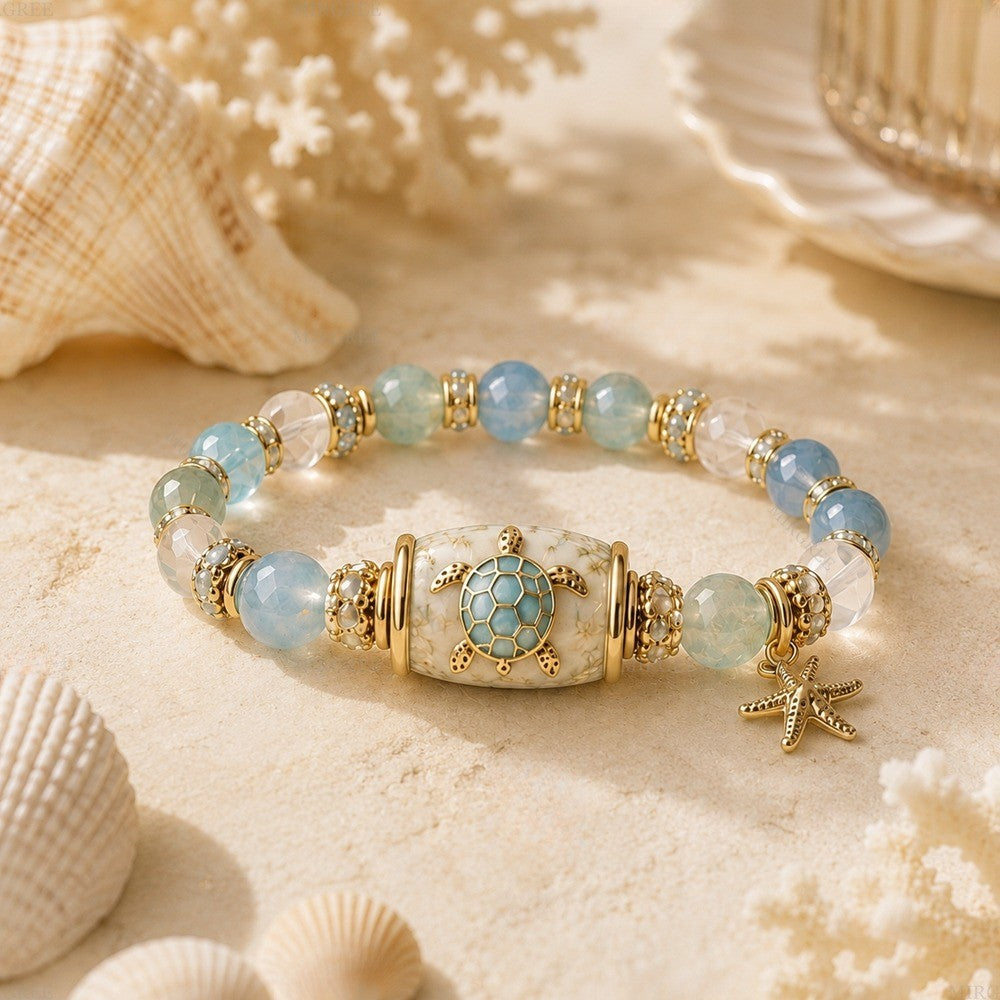 Elegant Sea Turtle Stone Bead Bracelet