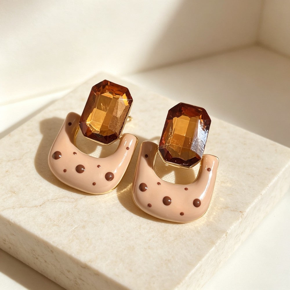 Vintage Amber Square Drop Earrings