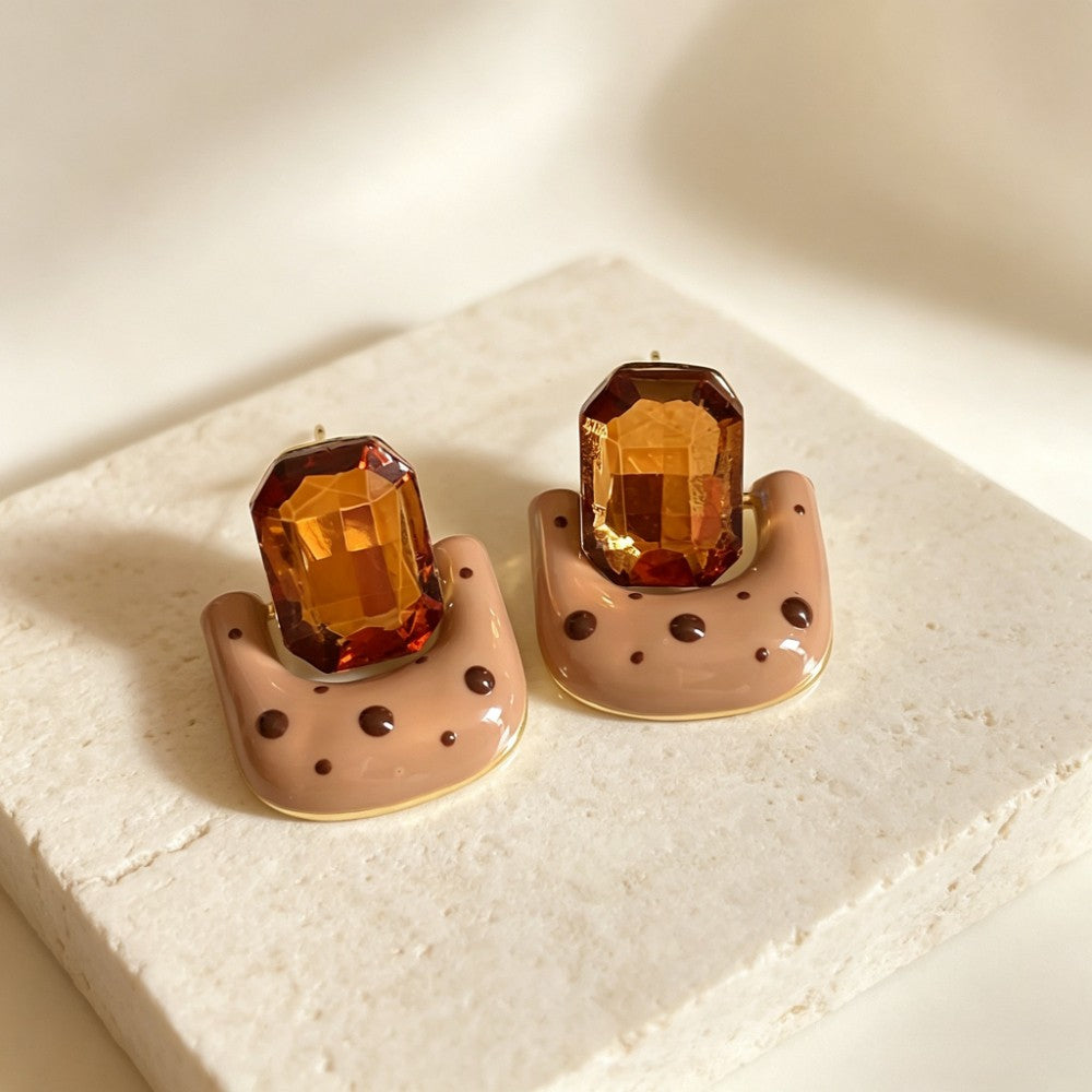 Vintage Amber Square Drop Earrings