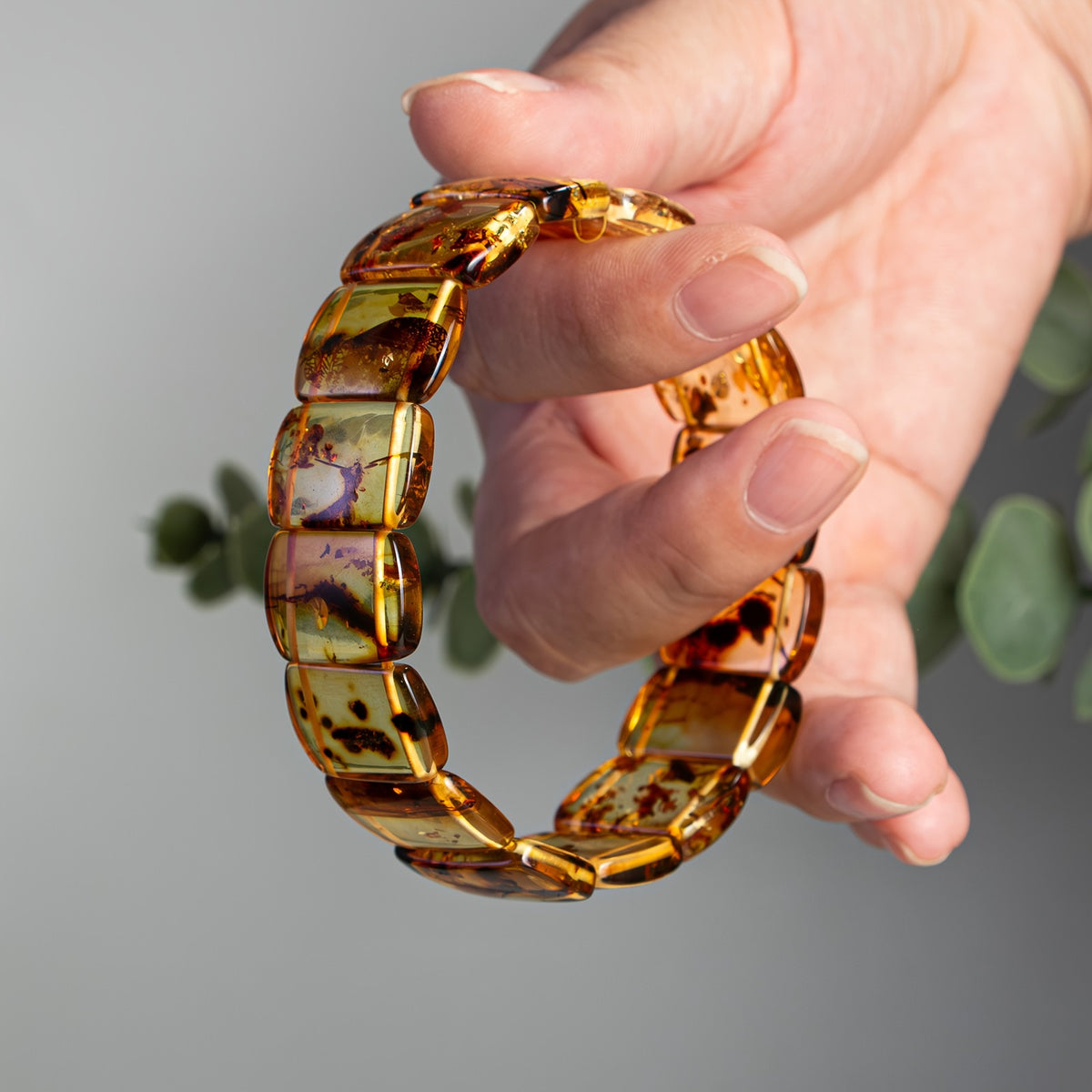 Vintage Amber Insect Block Bracelet
