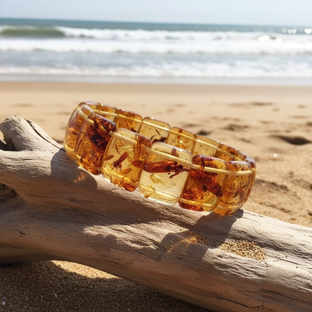 Vintage Amber Insect Block Bracelet
