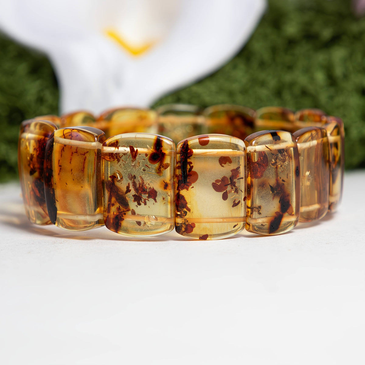 Vintage Amber Insect Block Bracelet