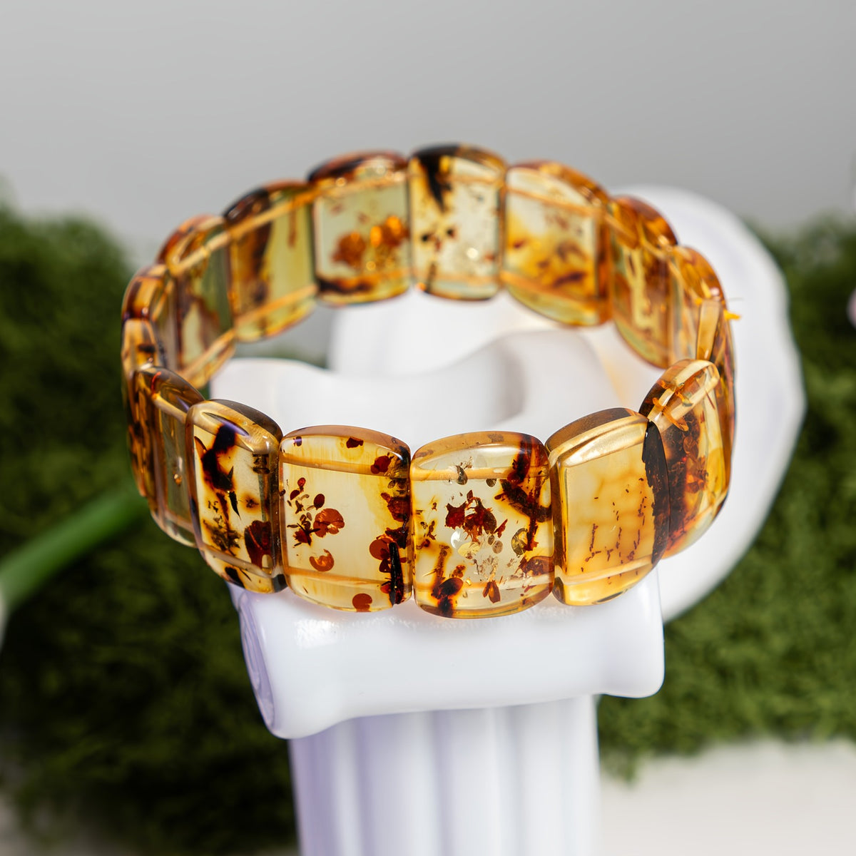 Vintage Amber Insect Block Bracelet