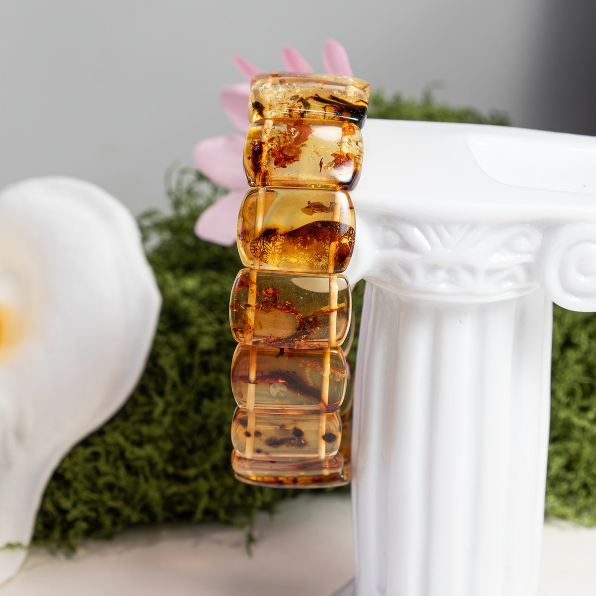 Vintage Amber Insect Block Bracelet