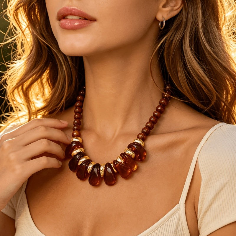 Vintage Amber Resin Drop Necklace