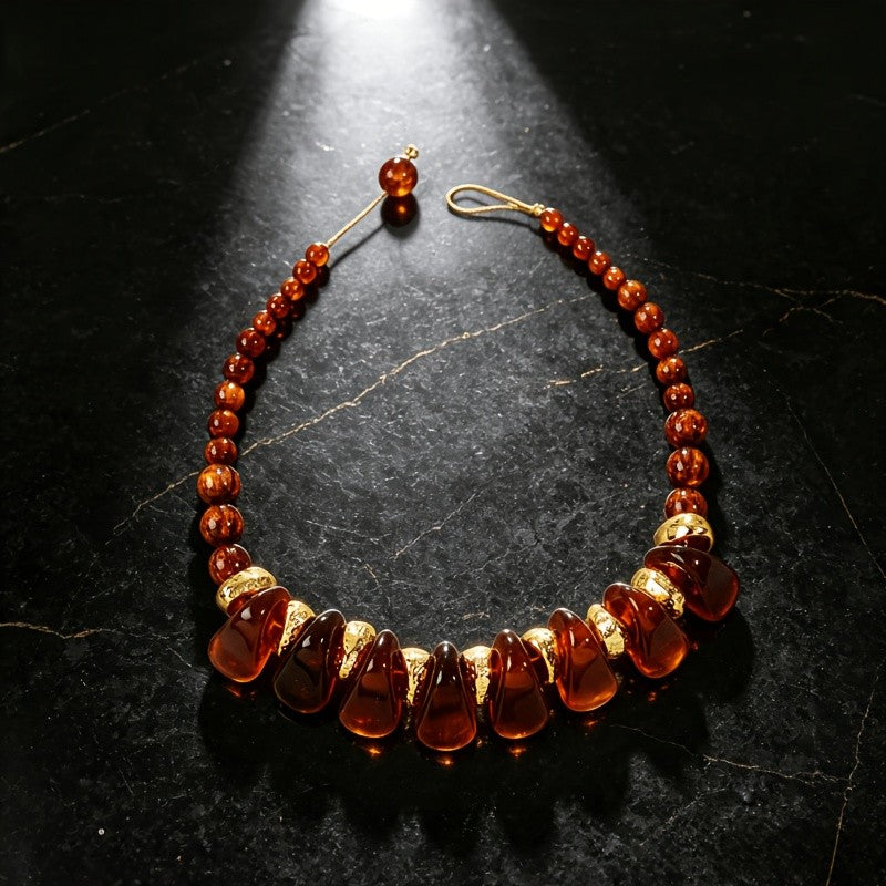 Vintage Amber Resin Drop Necklace