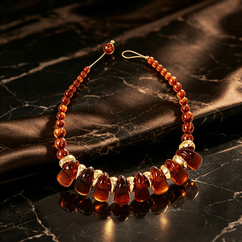 Vintage Amber Resin Drop Necklace