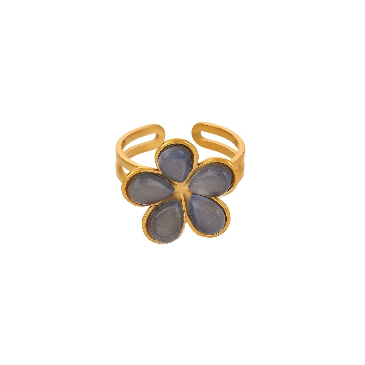 18k Boho Cat's Eye Flower Ring
