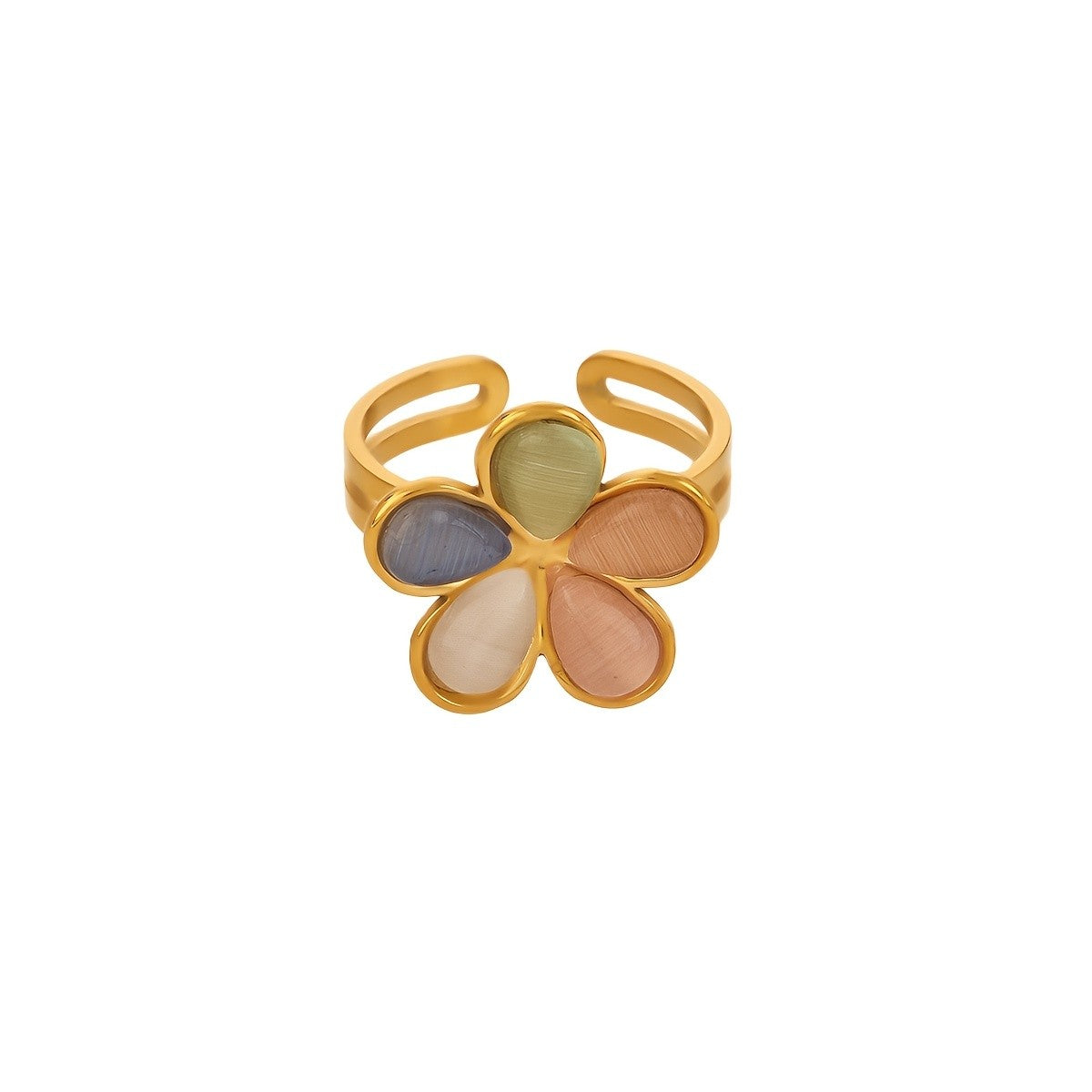 18k Boho Cat's Eye Flower Ring