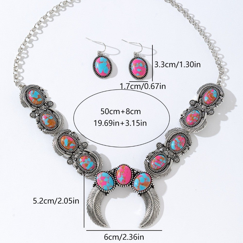 Boho Turquoise Feather Necklace & Earring Set