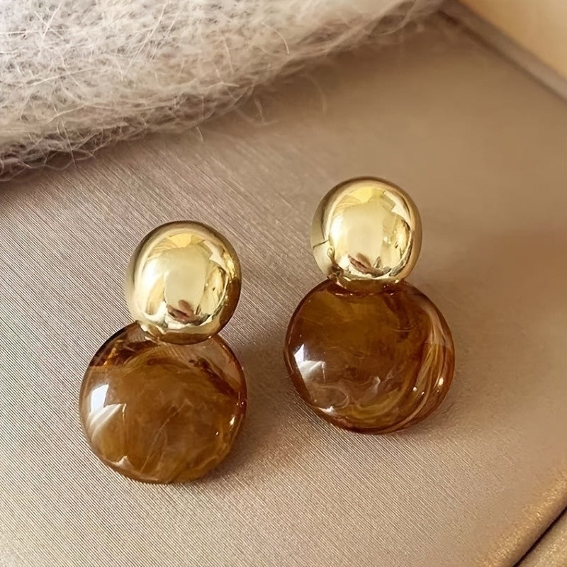 Boho Marbled Amber Sphere Drop Earrings