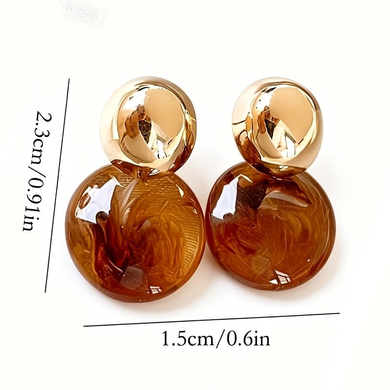 Boho Marbled Amber Sphere Drop Earrings
