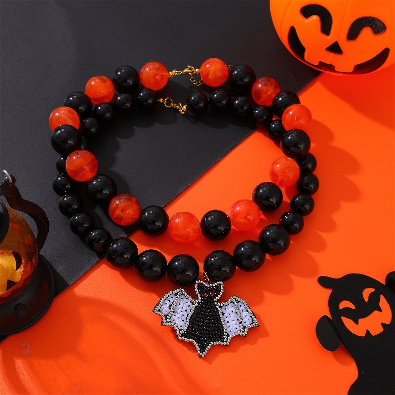 Gothic Bat Beaded Statement Necklace