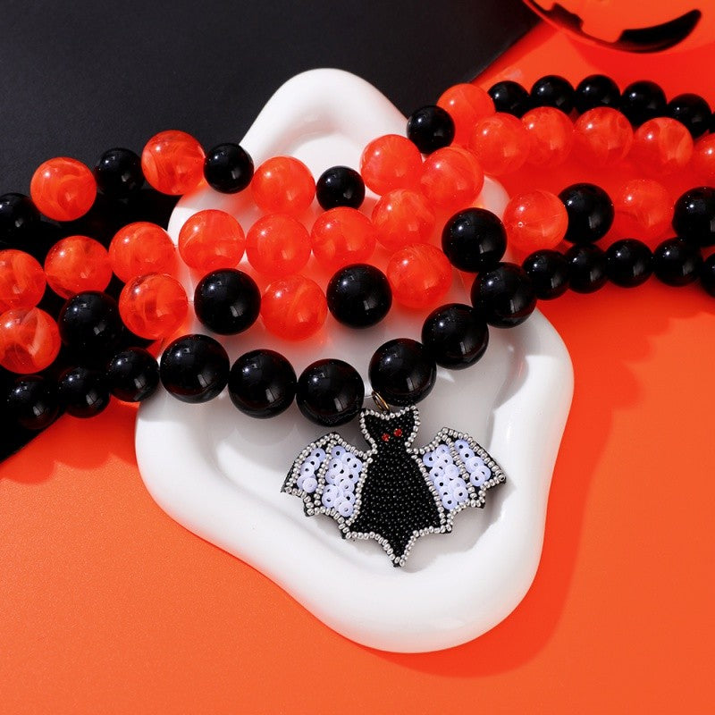Gothic Bat Beaded Statement Necklace