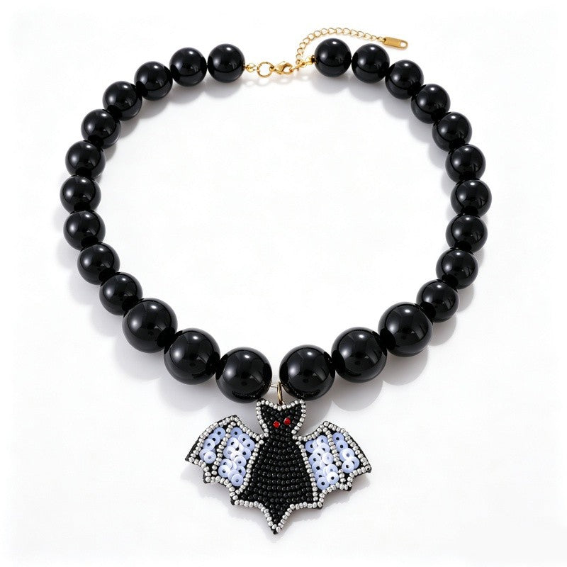 Gothic Bat Beaded Statement Necklace