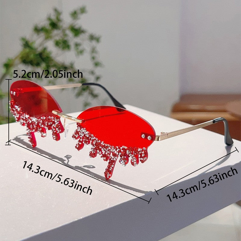 Classy Blue Rhinestone Rimless Sunglasses