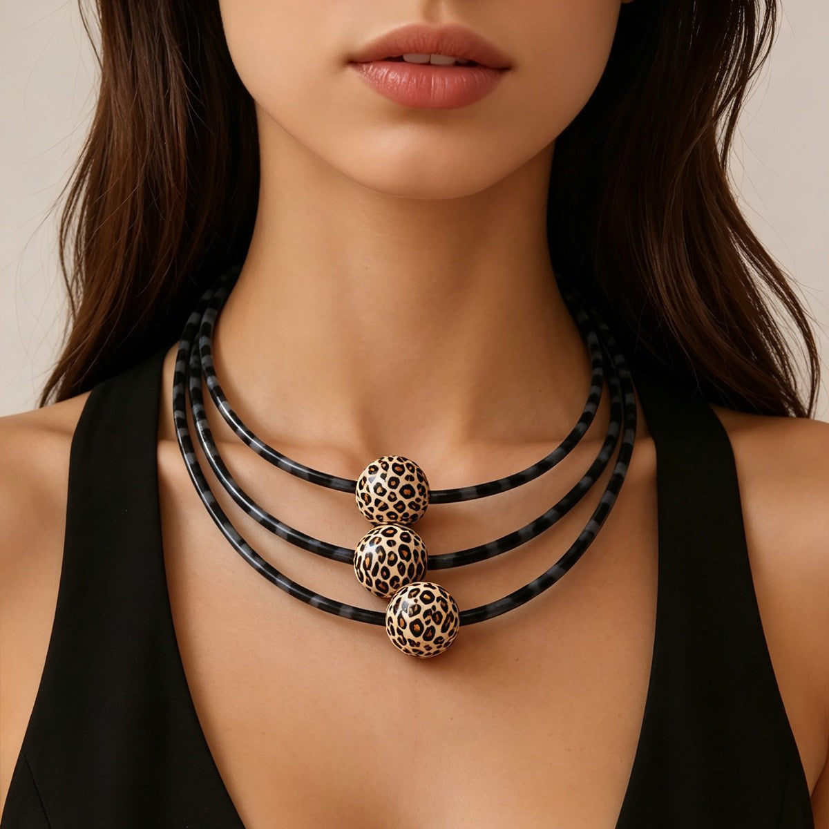 Boho Leopard Print Bead Necklace