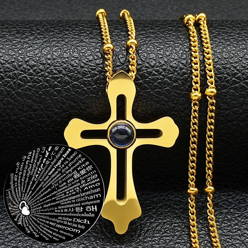 18k Vintage Cross Projection Necklace