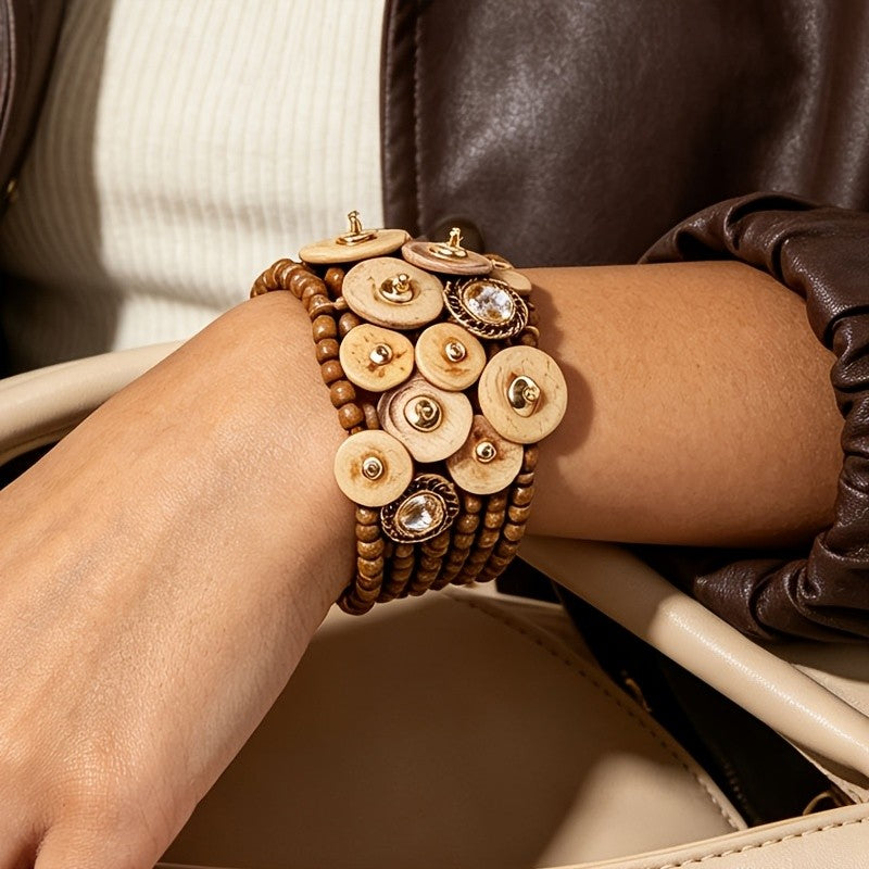 Boho Vintage Wooden Disc Bracelet