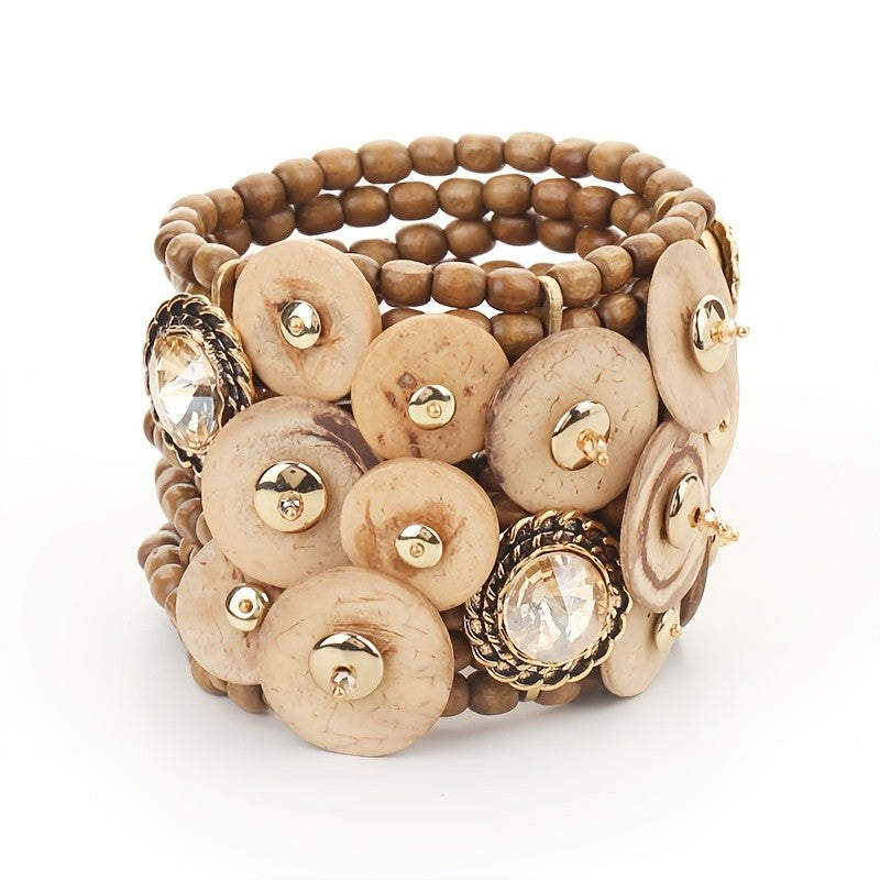 Boho Vintage Wooden Disc Bracelet
