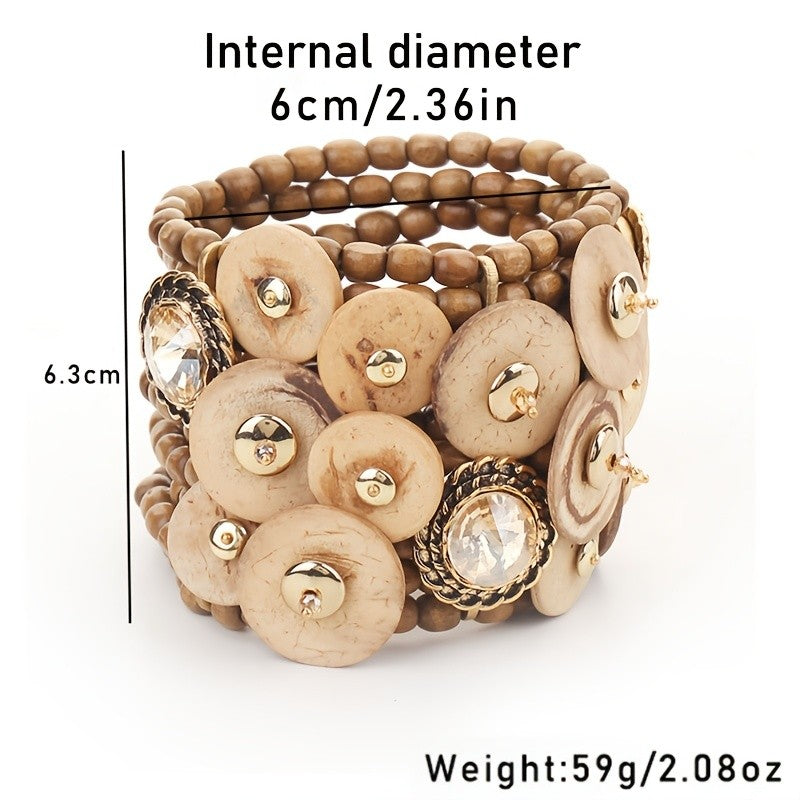 Boho Vintage Wooden Disc Bracelet
