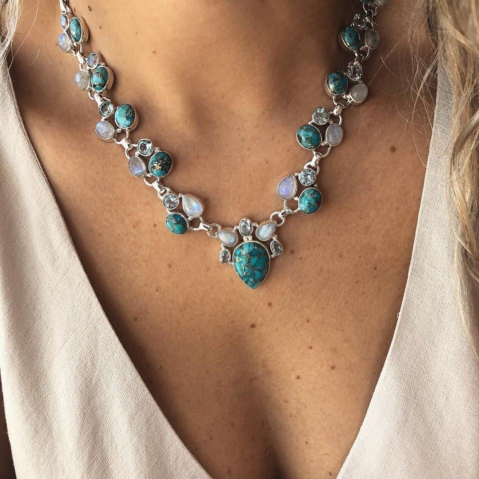 Boho Vintage Teardrop Turquoise Necklace