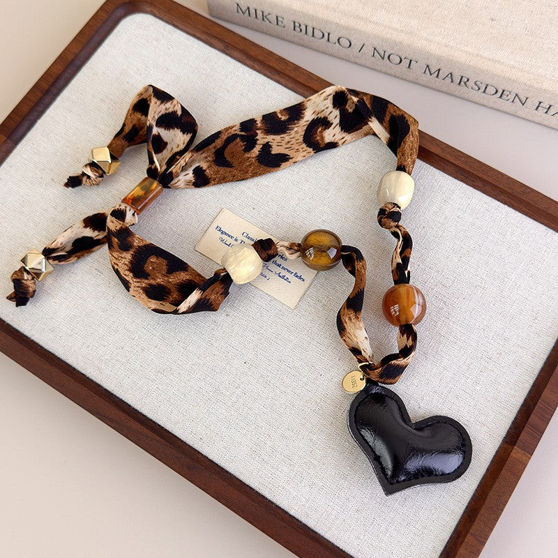 Classy Leopard Print Scarf Heart Necklace