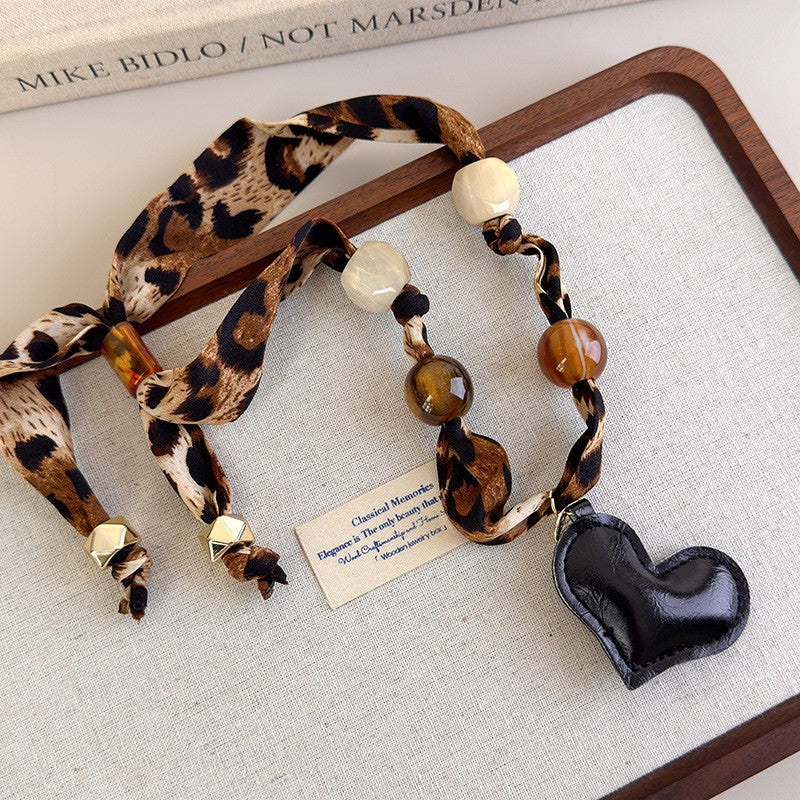 Classy Leopard Print Scarf Heart Necklace