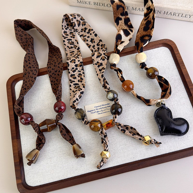 Classy Leopard Print Scarf Heart Necklace