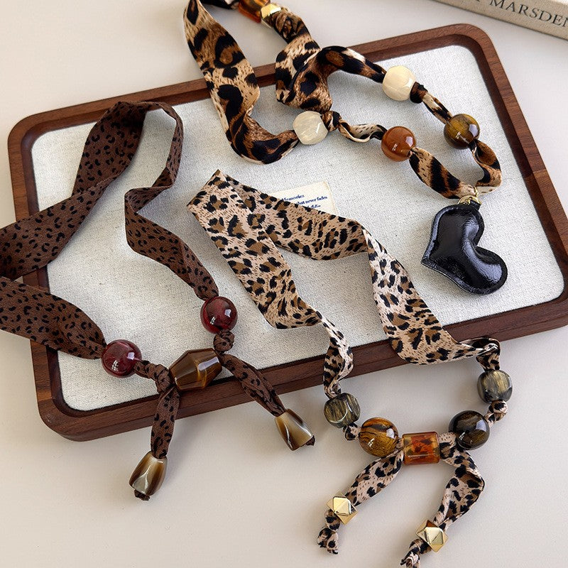 Classy Leopard Print Scarf Heart Necklace