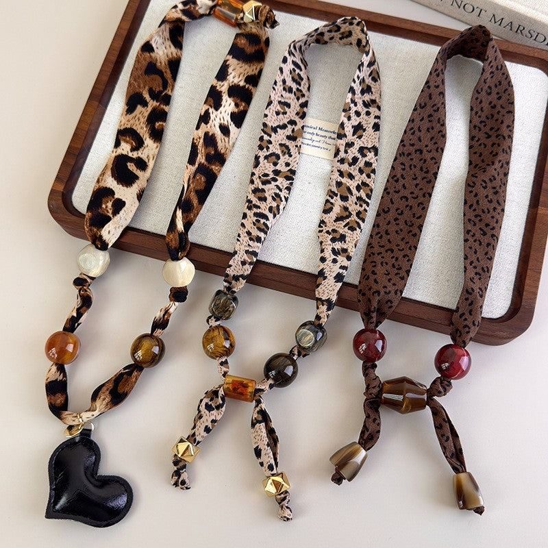 Classy Leopard Print Scarf Heart Necklace