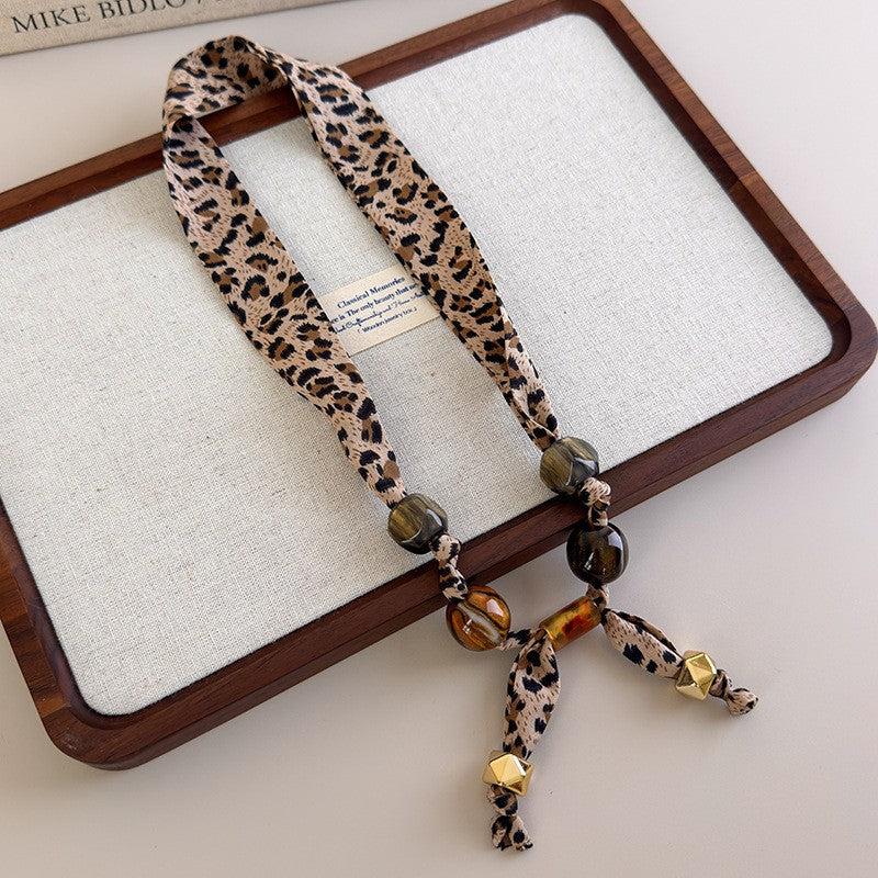 Classy Leopard Print Scarf Heart Necklace