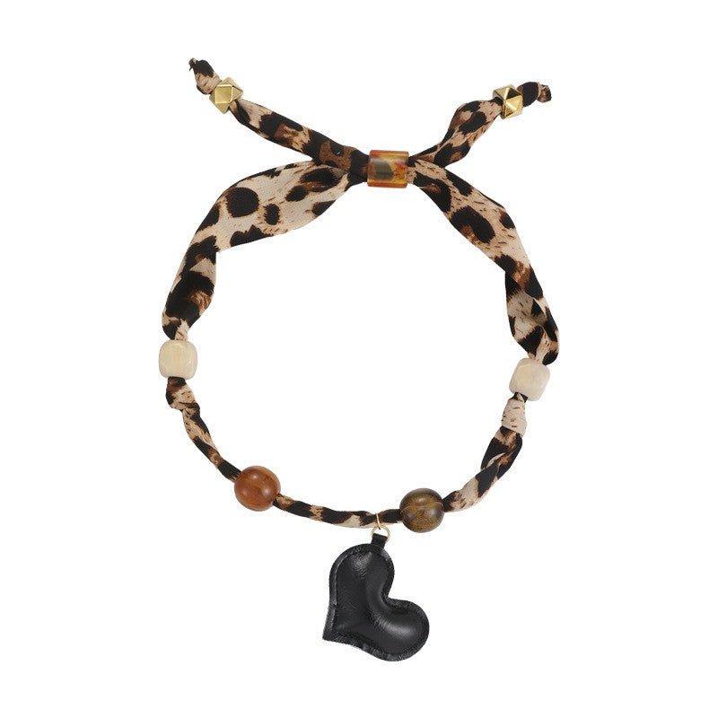 Classy Leopard Print Scarf Heart Necklace
