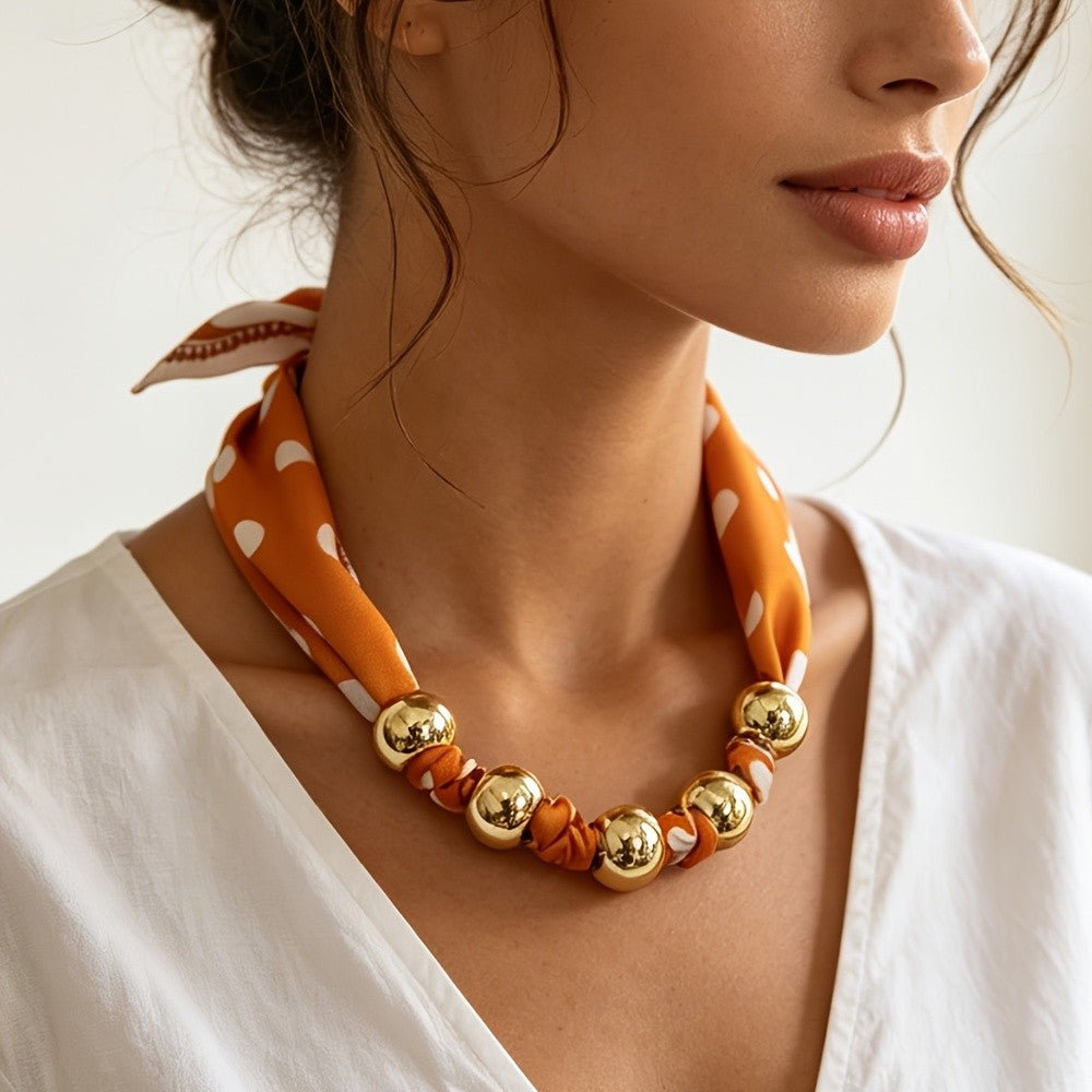 Boho Polka Dot Scarf Bead Necklace