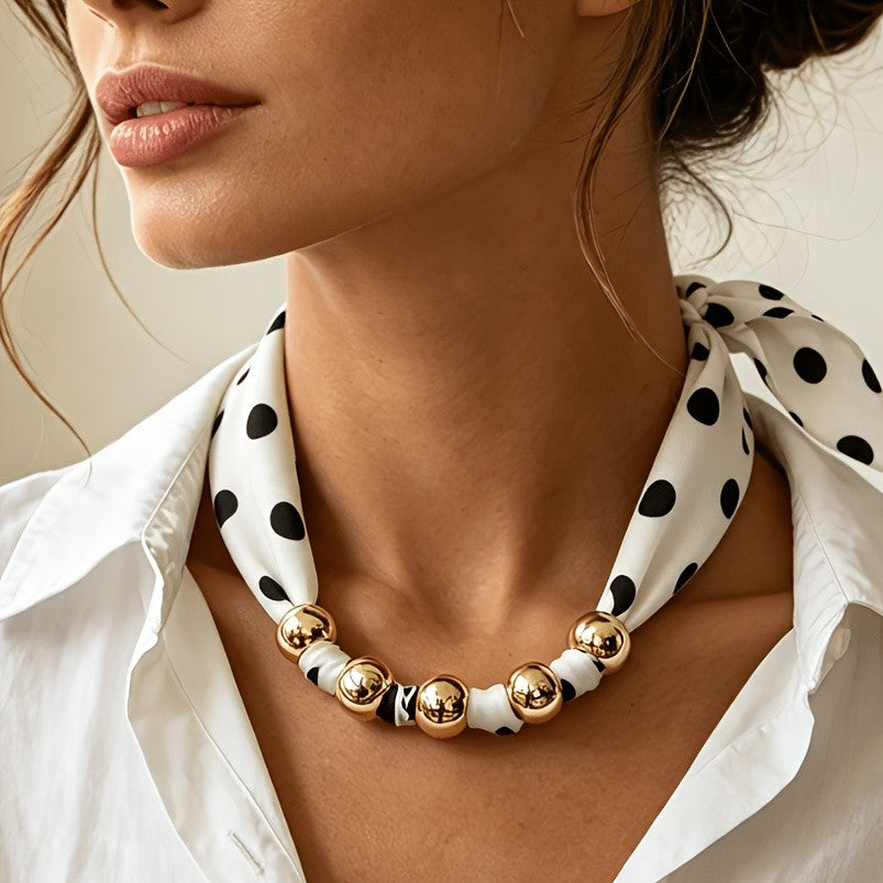 Boho Polka Dot Scarf Bead Necklace