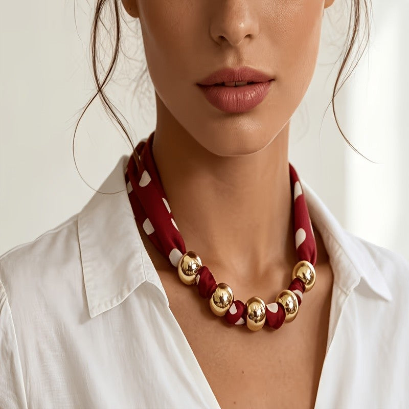 Boho Polka Dot Scarf Bead Necklace