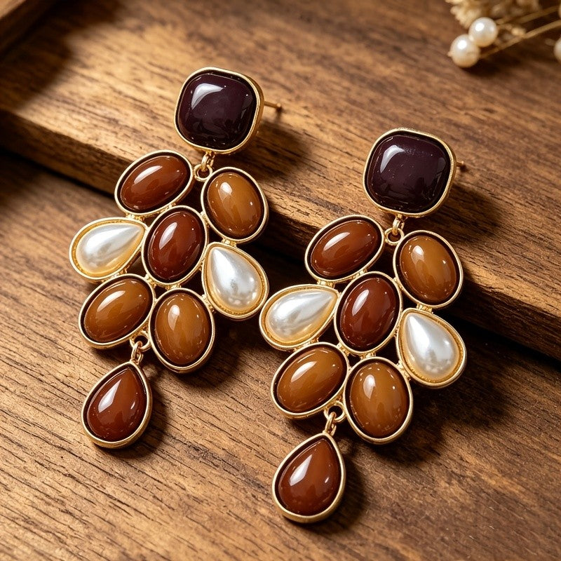 Boho Vintage Resin Grape Cluster Earrings