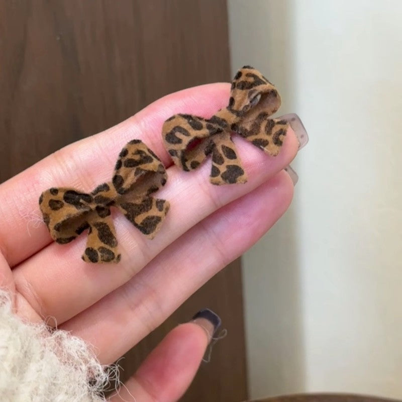 Boho Leopard Print Velvet Bow Earrings