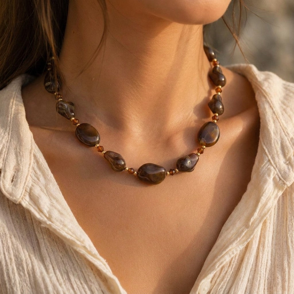 Boho Irregular Amber Bead Necklace