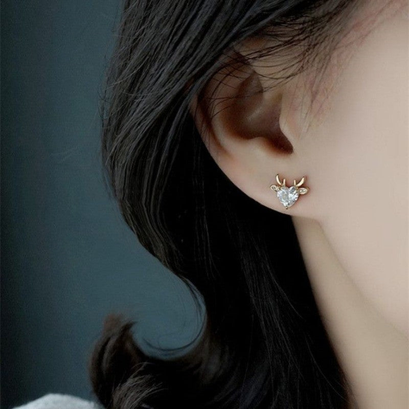 Dainty Heart Deer Stud Earrings