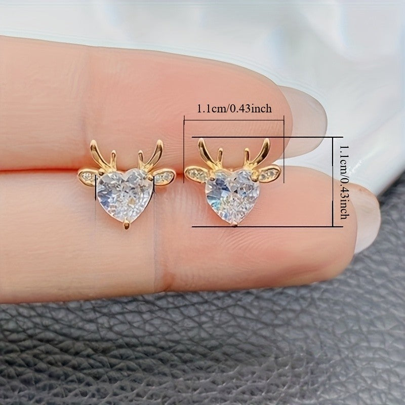 Dainty Heart Deer Stud Earrings